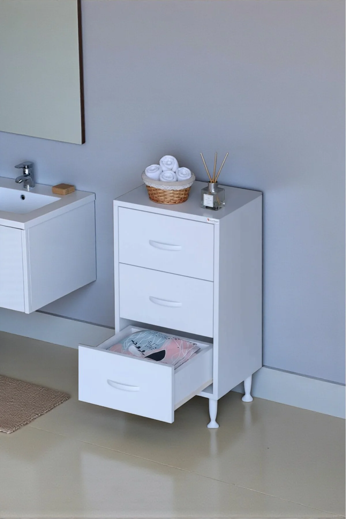 Seçer 3 Çekmeceli 40 cm Banyo ve Mutfak Dolabı Beyaz 40x75x32,5 c