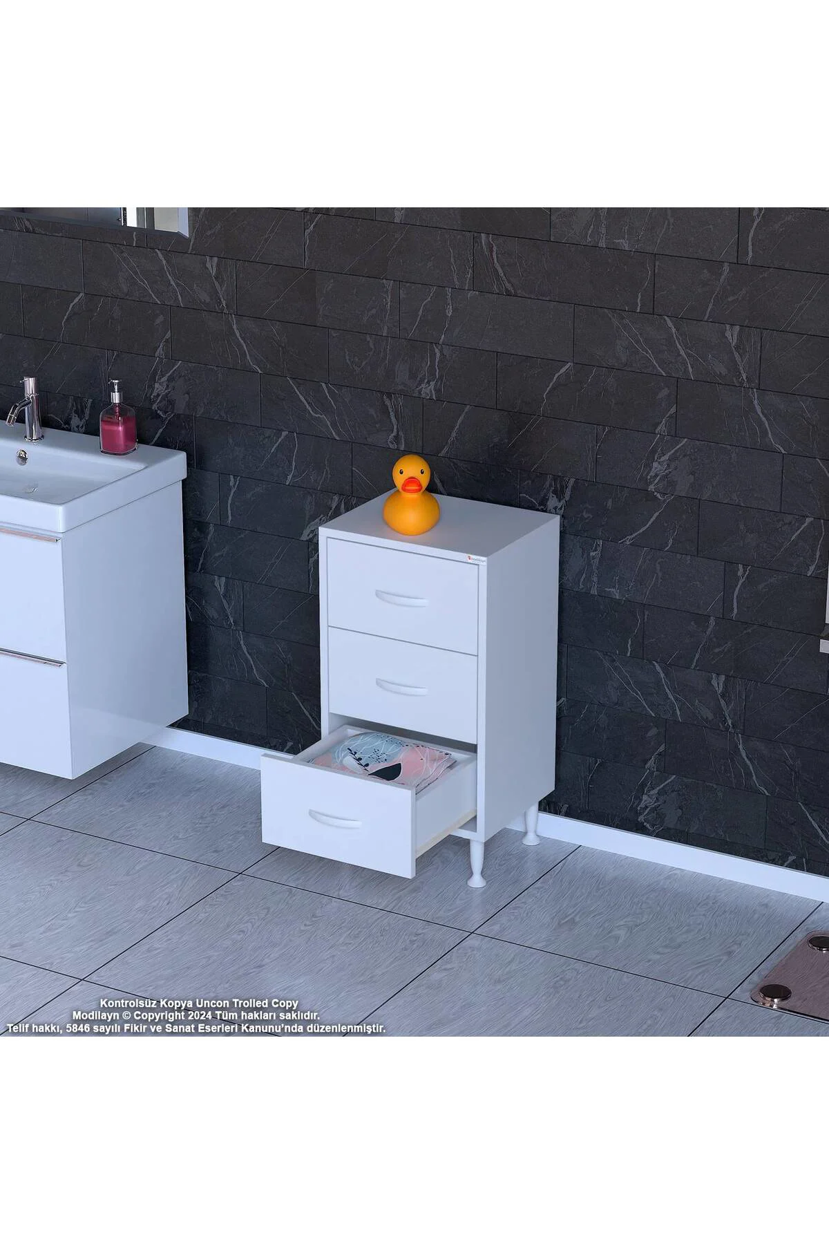 Seçer 3 Çekmeceli 45 cm Banyo ve Mutfak Dolabı Beyaz 45x75x32,5 c