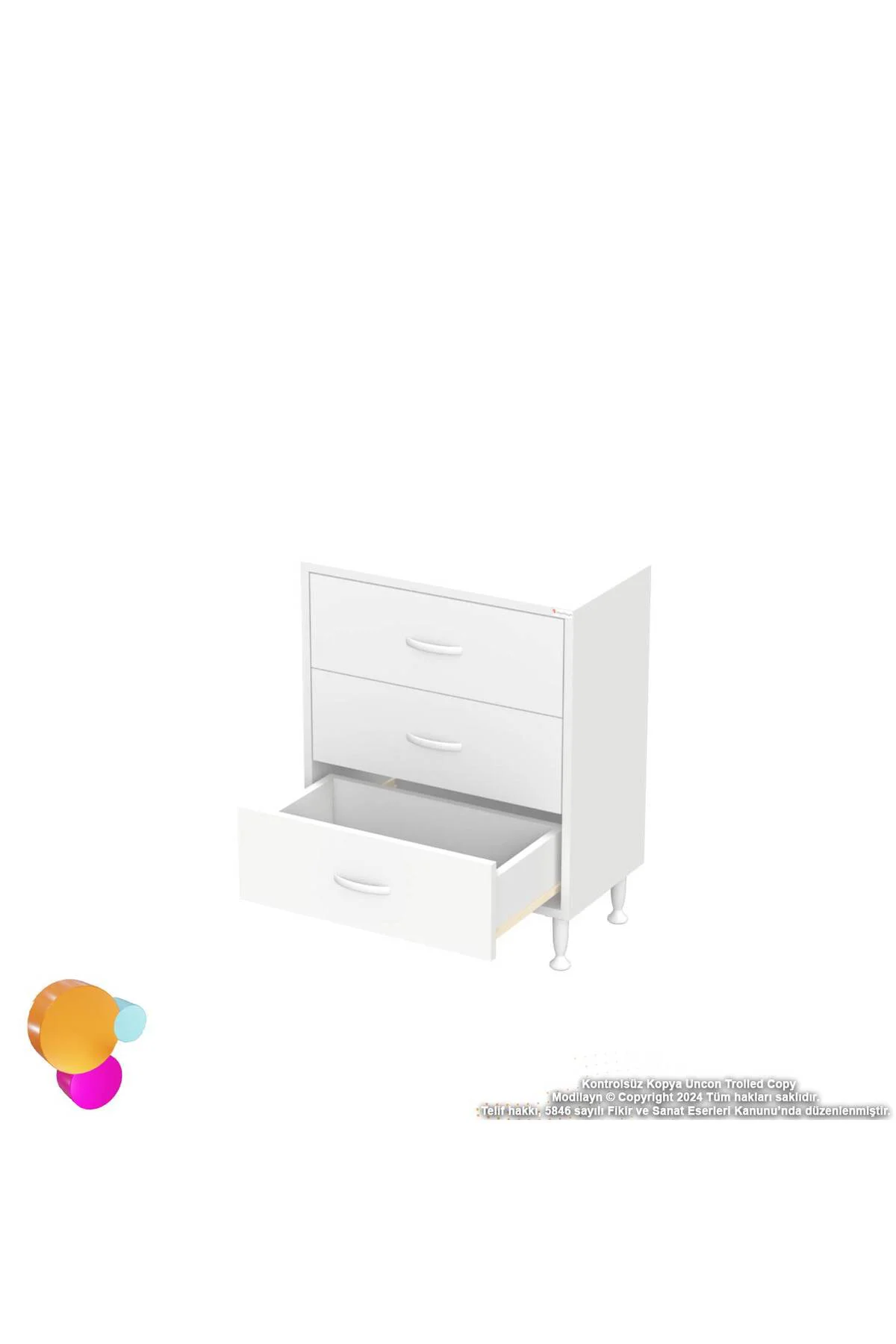 Seçer 3 Çekmeceli 55 cm Banyo ve Mutfak Dolabı Beyaz 55x75x32,5 c