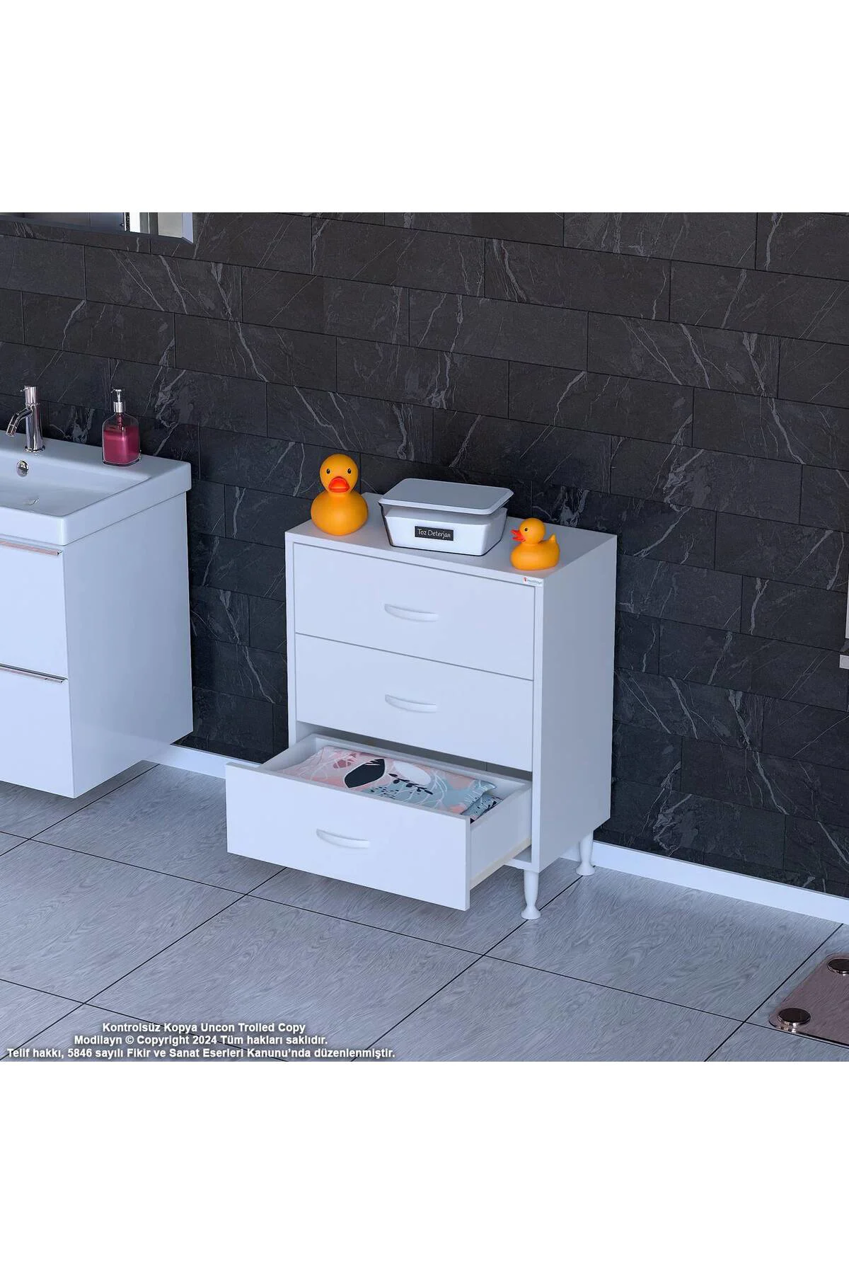 Seçer 3 Çekmeceli 55 cm Banyo ve Mutfak Dolabı Beyaz 55x75x32,5 c