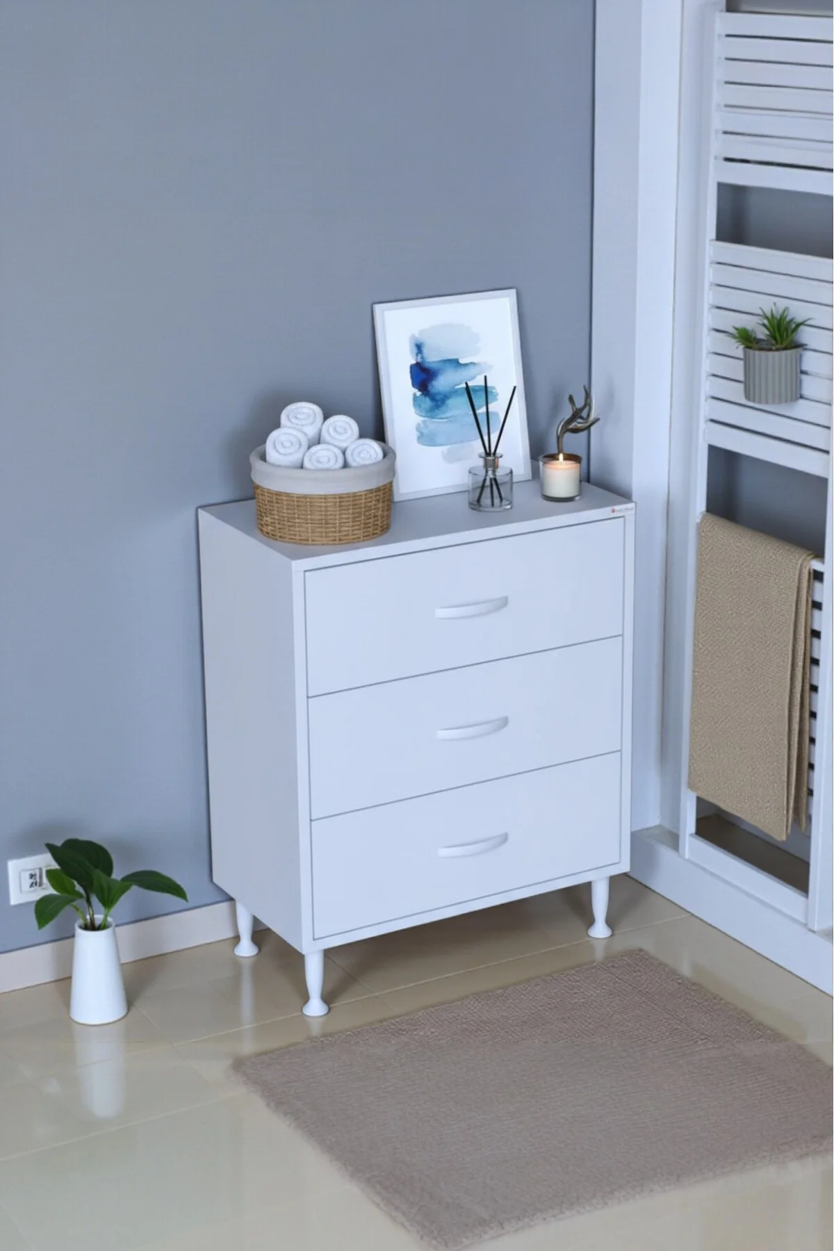 Seçer 3 Çekmeceli 65 cm Banyo ve Mutfak Dolabı Beyaz 65x75x32,5 c