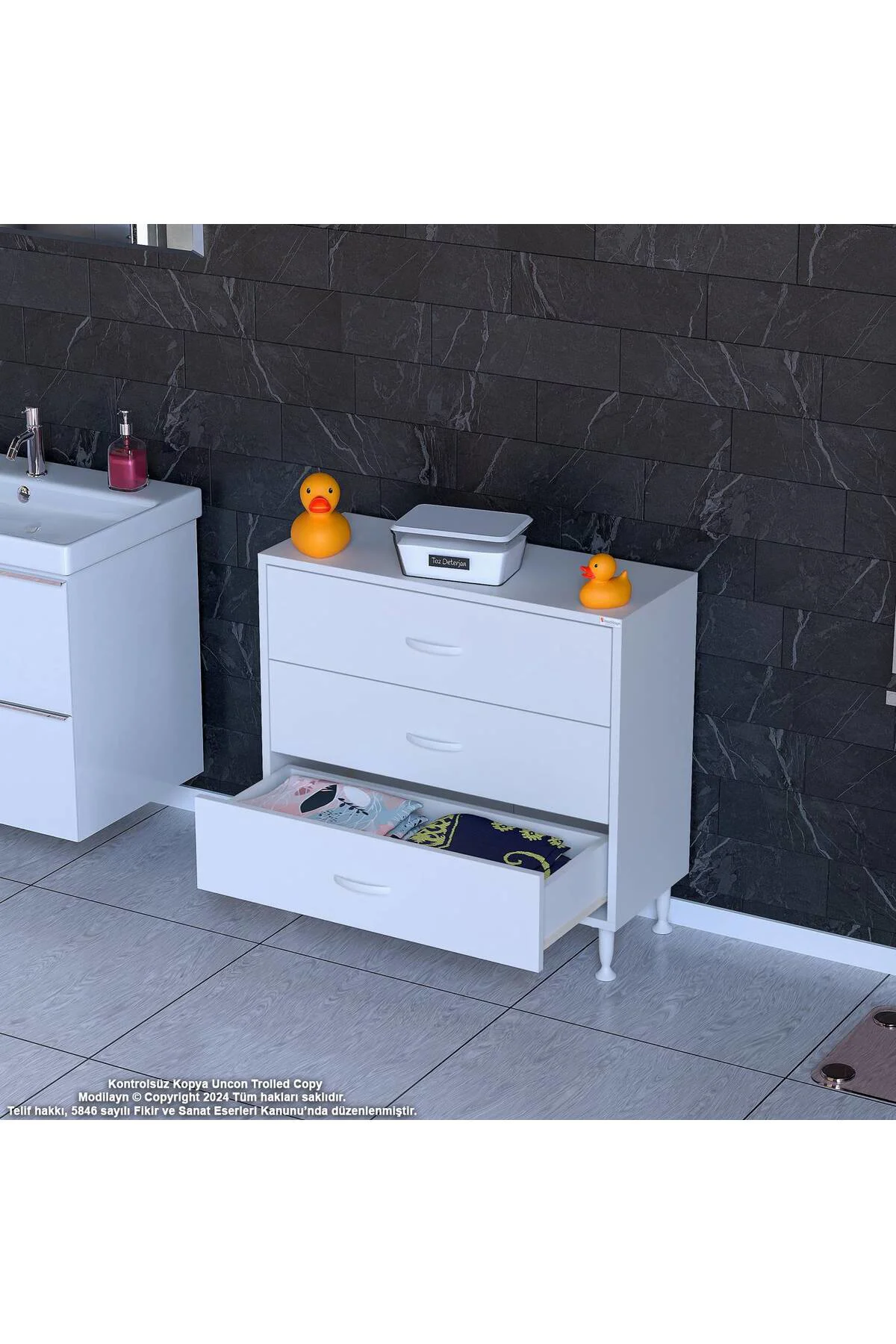Seçer 3 Çekmeceli 85 cm Banyo ve Mutfak Dolabı Beyaz 85x75x32,5 c