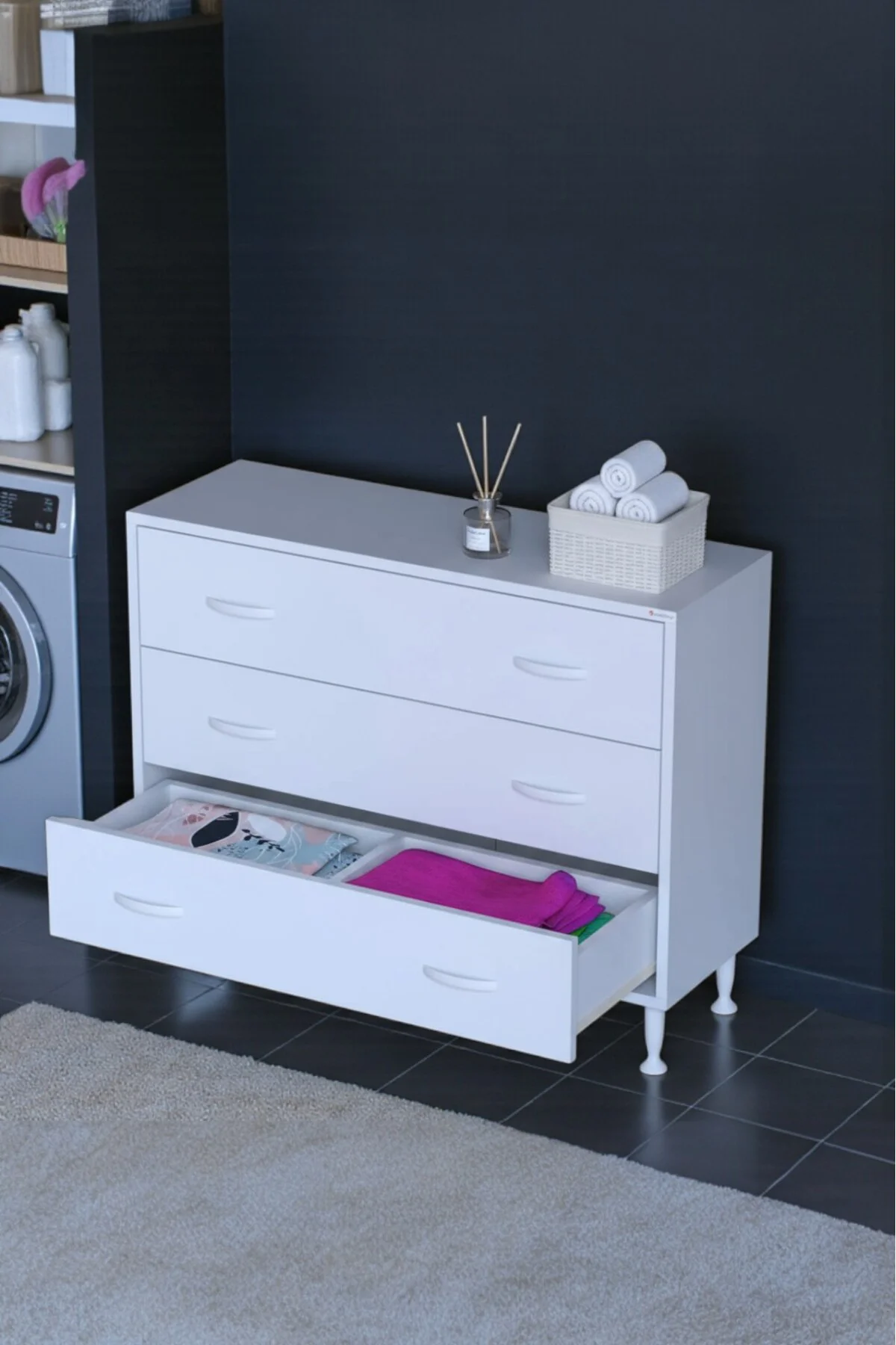 Seçer 3 Çekmeceli 90 cm Banyo ve Mutfak Dolabı Beyaz 90x75x32,5 c