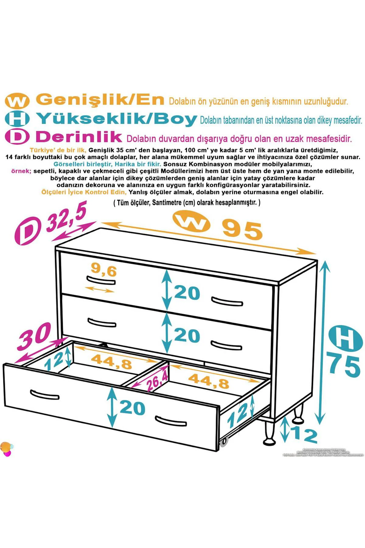 Seçer 3 Çekmeceli 95 cm Banyo ve Mutfak Dolabı Beyaz 95x75x32,5 c