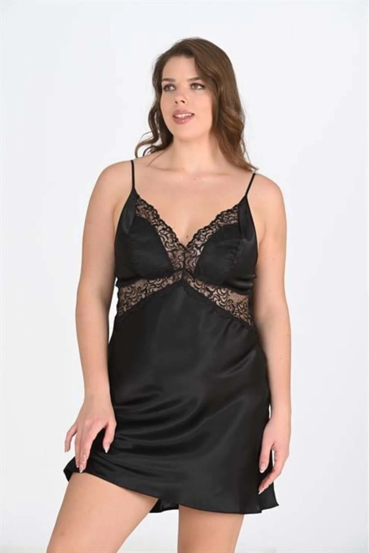 Secretsita Premium Büyük Beden Saten Dantel İşlemeli Siyah 2'li G