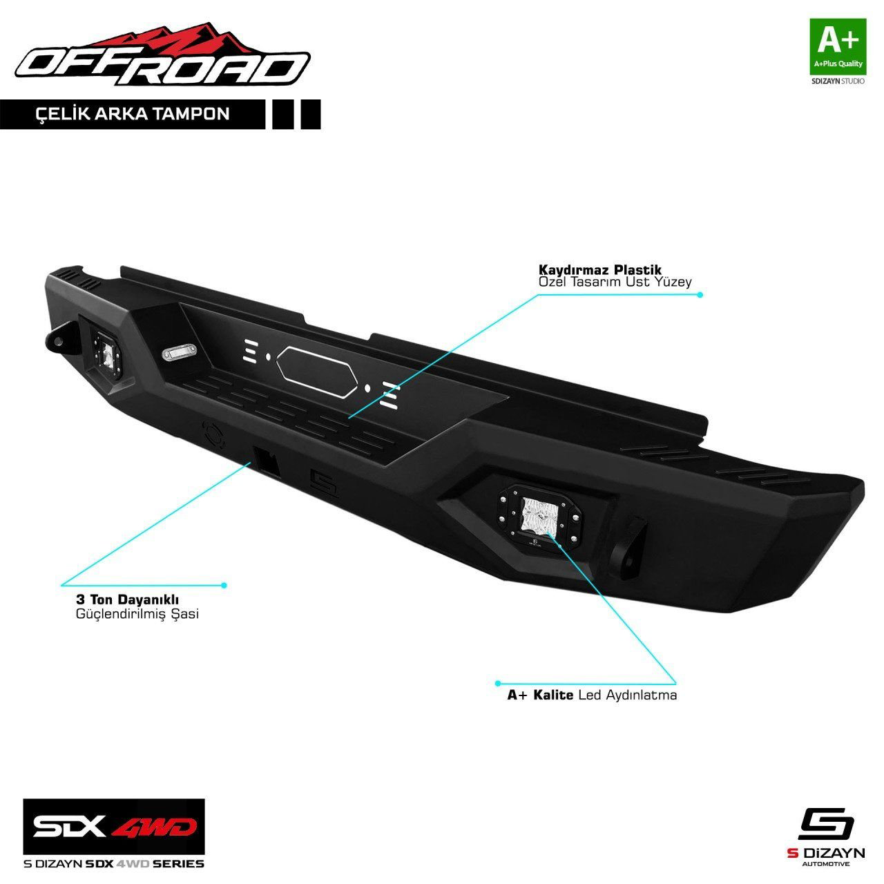 Sedan 4Wd Uyumlu Off Road İsuzu D-Max 2 Çelik Arka Tampon V1 Ledl