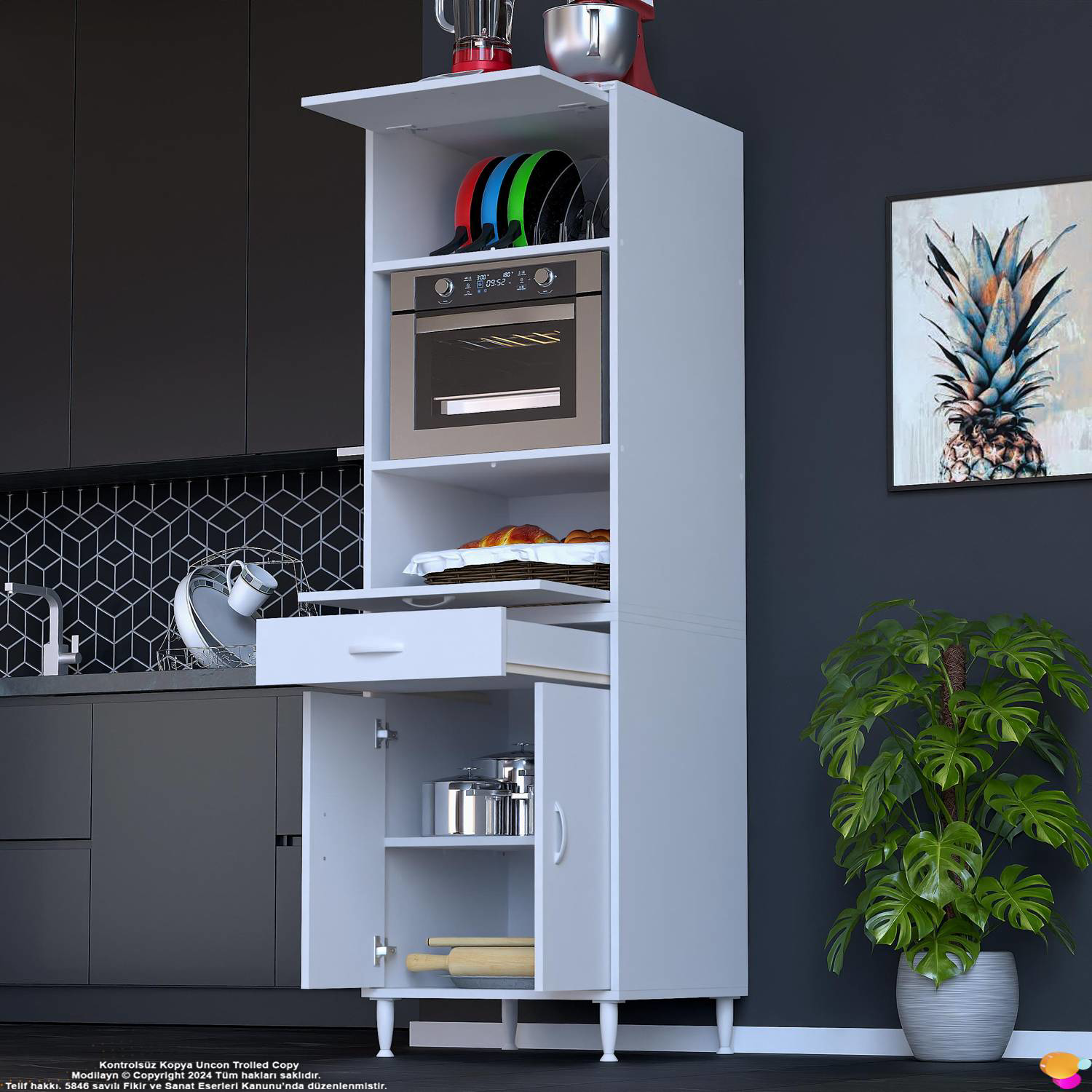 Sedef 60 cm Fırın ve Mikrodalga Dolabı Çift Kapaklı Çok Amaçlı Mu - Görsel 3