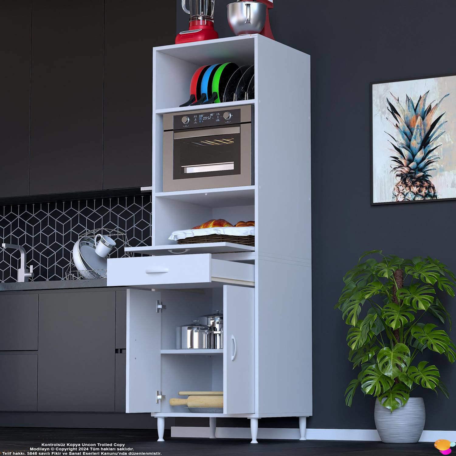 Sedef 60 cm Fırın ve Mikrodalga Dolabı Açık 2 Bölmeli Çekmeceli M - Görsel 3