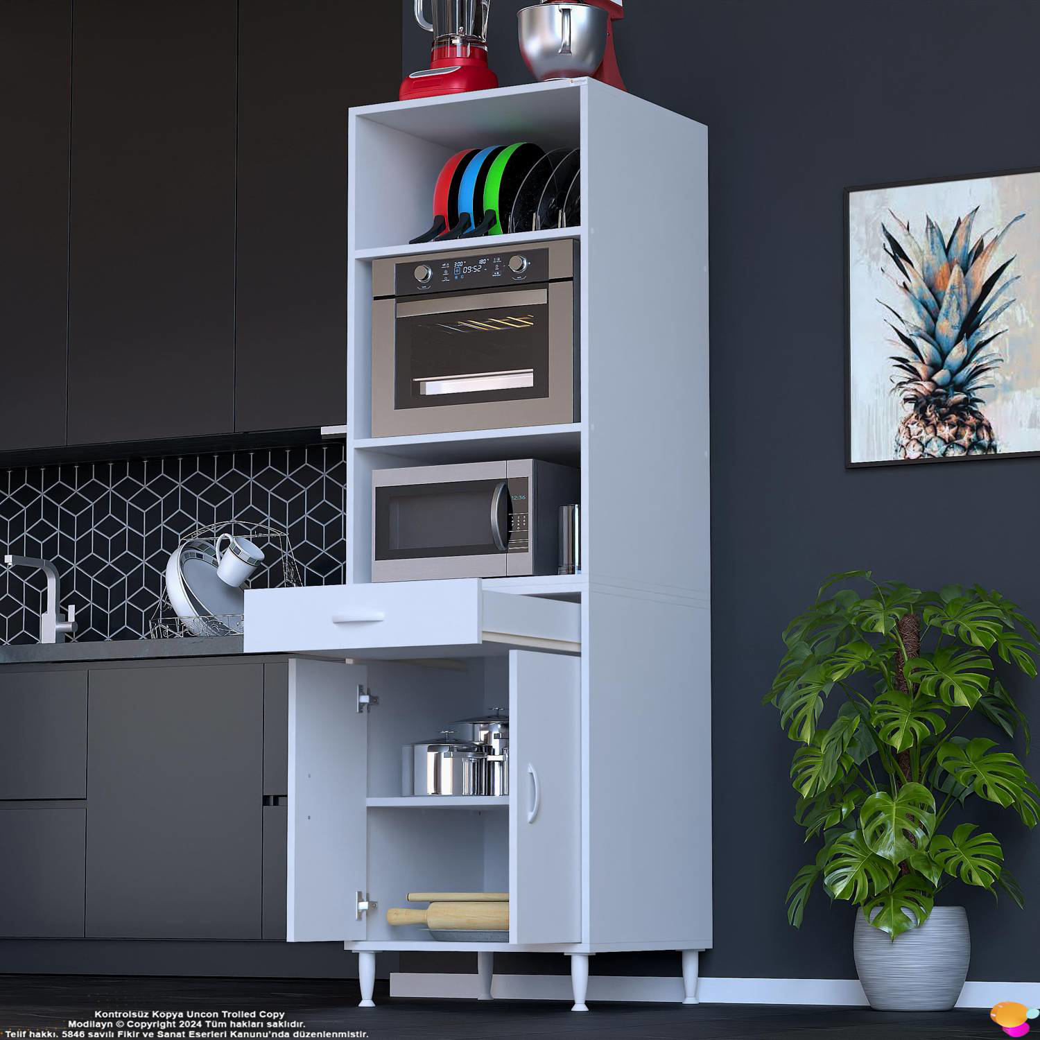Sedef 60 cm Fırın ve Mikrodalga Dolabı Çok Amaçlı Mutfak Kiler Do - Görsel 3