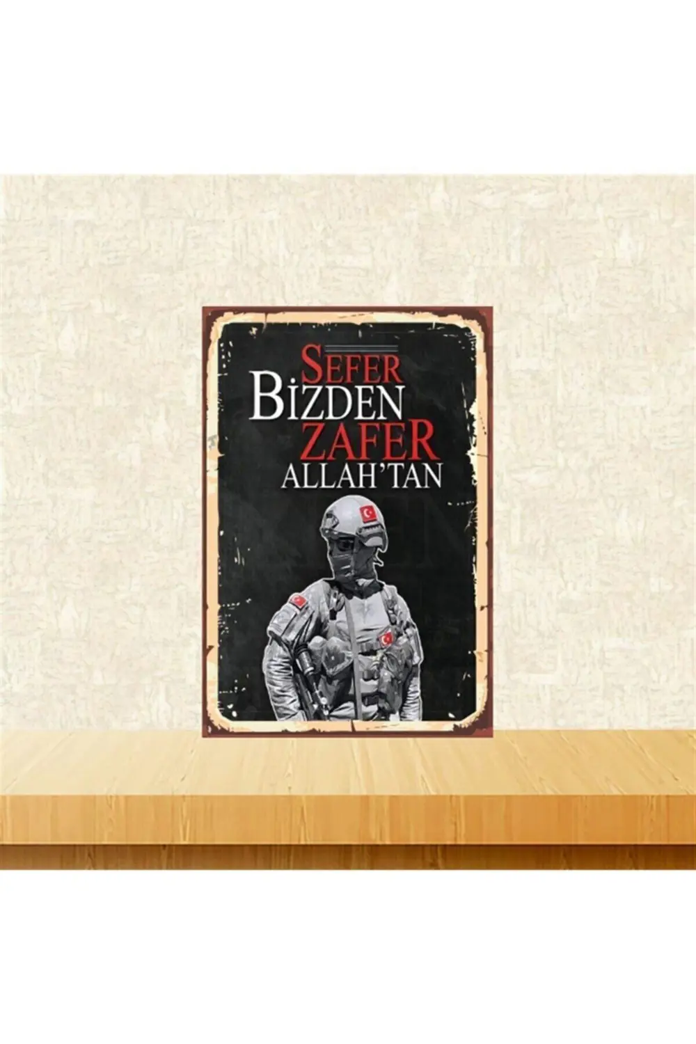 Sefer Bizden Zafer Allah ' Tan 20-30 Cm Retro Ahşap Tablo Tkfx454
