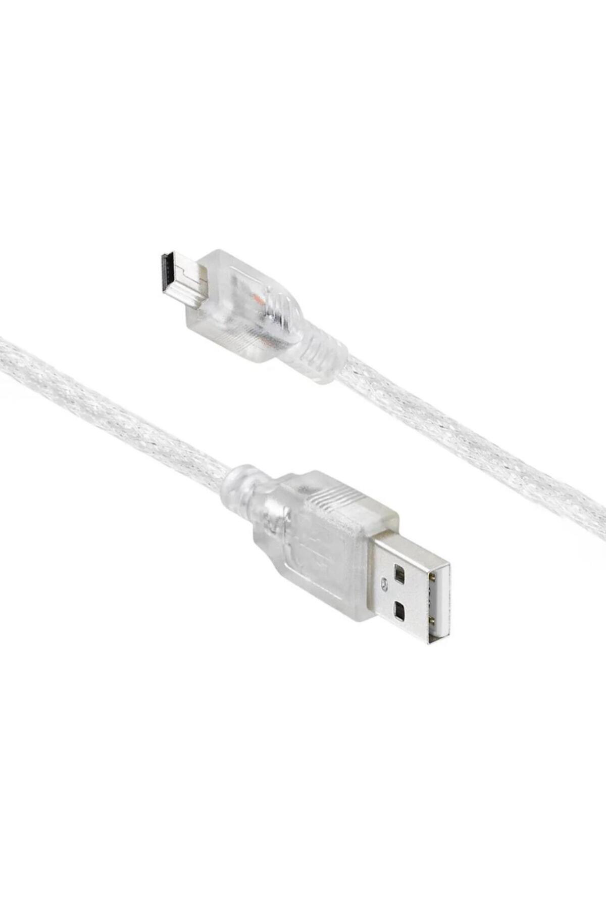 Şeffaf 5m USB AM – Mini 5 Pin 2.0 Bağlantı ve Aktarım Kablosu