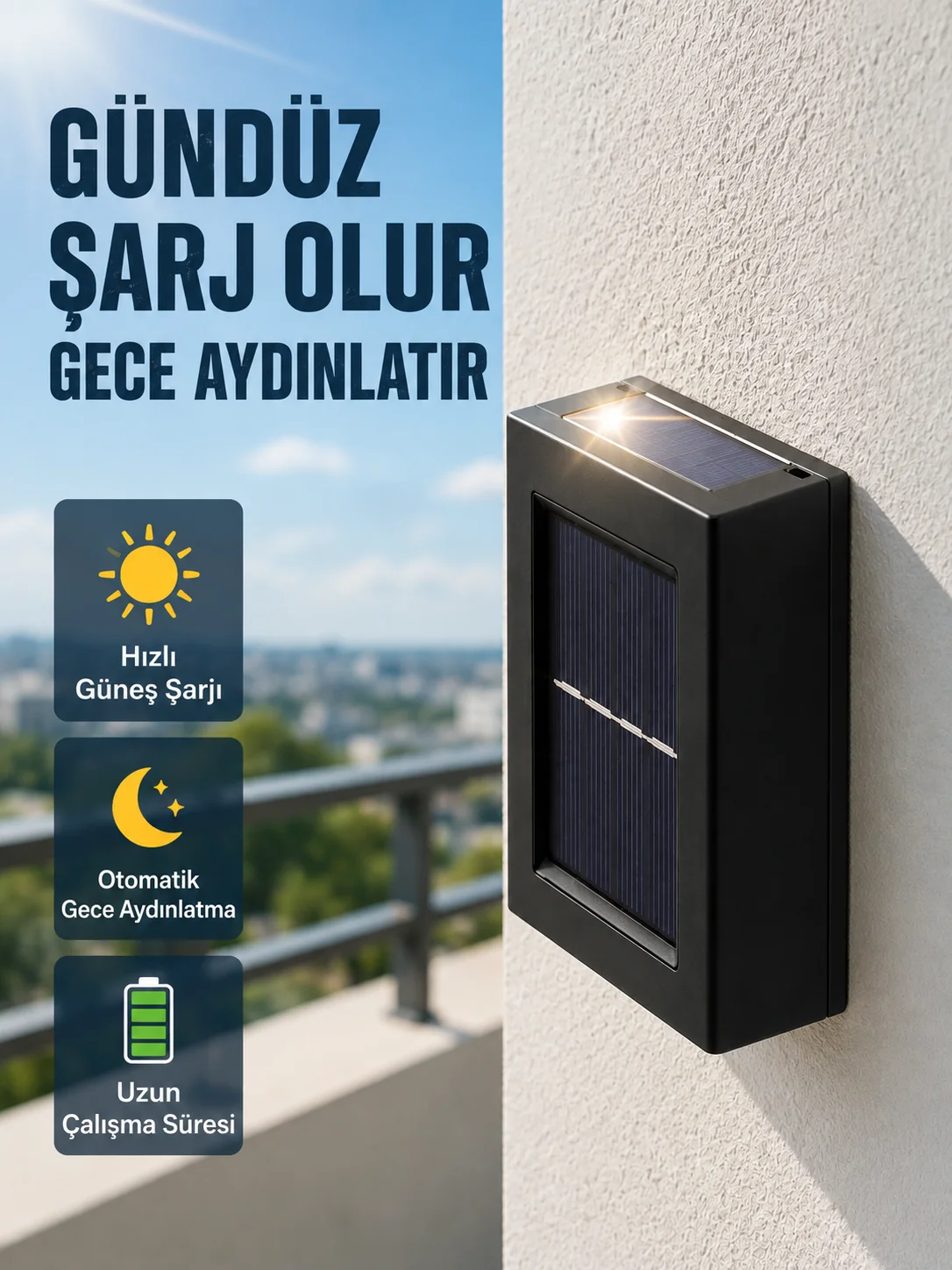 Şeffaf Abajurlu Duvar Tipi Solar IşıkYeni Nesil