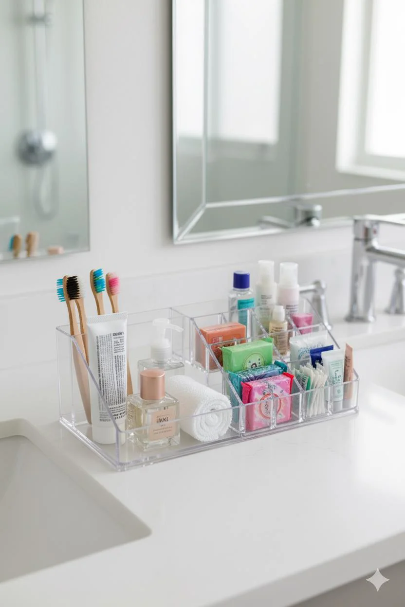 Şeffaf Akrilik Banyo Kozmetik Düzenleyici Organizer 13x22x8 cm Şeffaf Akrilik Banyo Kozmetik Düzenleyici Organizer 13x22x8 cm