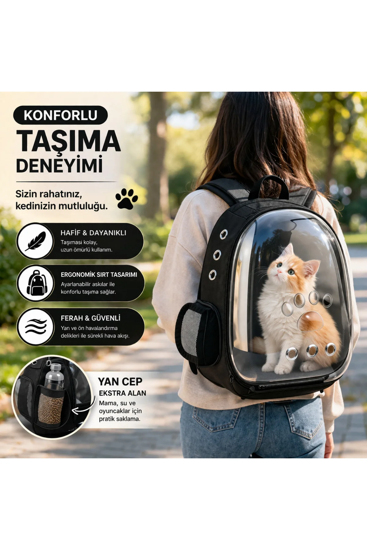 Şeffaf Astronot Kedi Taşıma Çantası Sırt Tipi Panoramik Havalandı