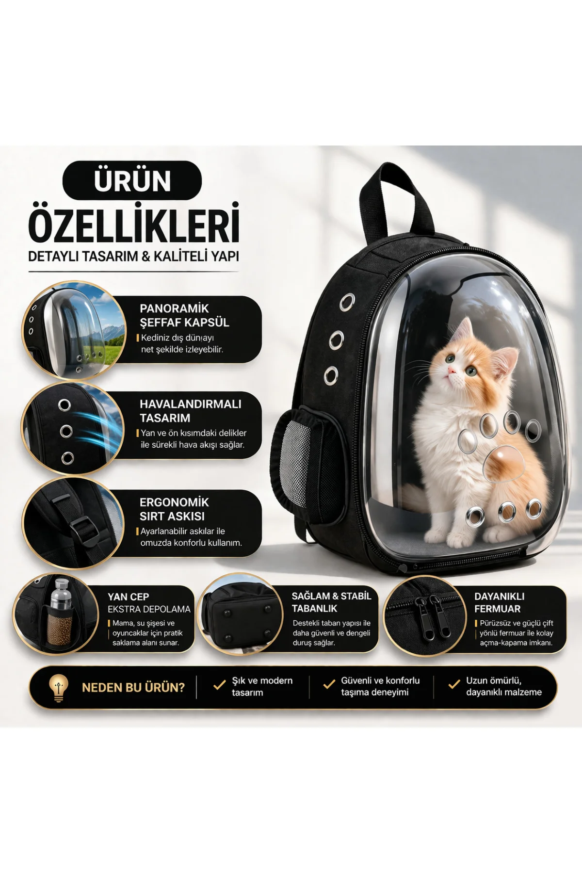 Şeffaf Astronot Kedi Taşıma Çantası Sırt Tipi Panoramik Havalandı