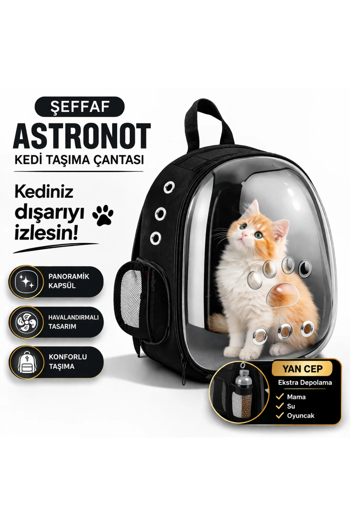 Şeffaf Astronot Kedi Taşıma Çantası Sırt Tipi Panoramik Havalandı
