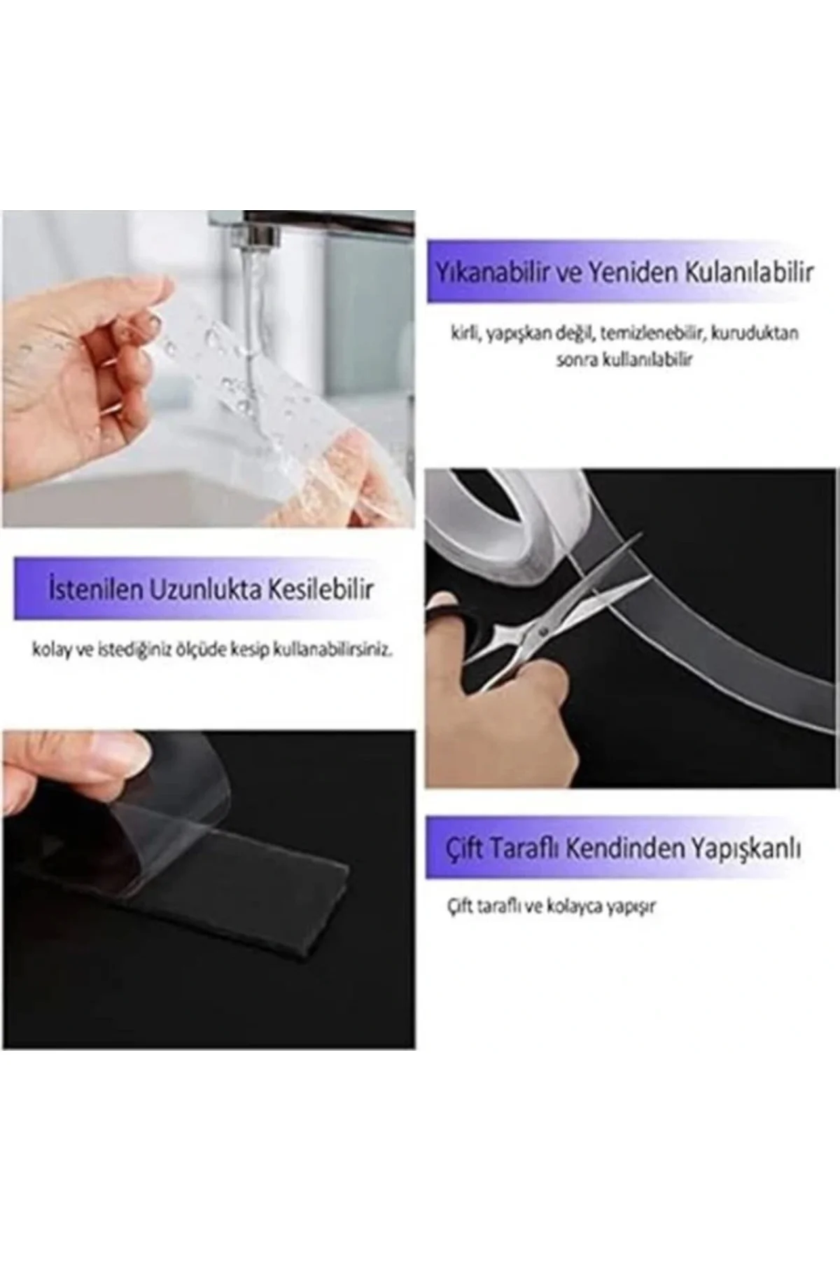 Şeffaf Çift Taraflı Nano Bant Kuvvetli Silikon Jel Yapıştırıcı 3 metre