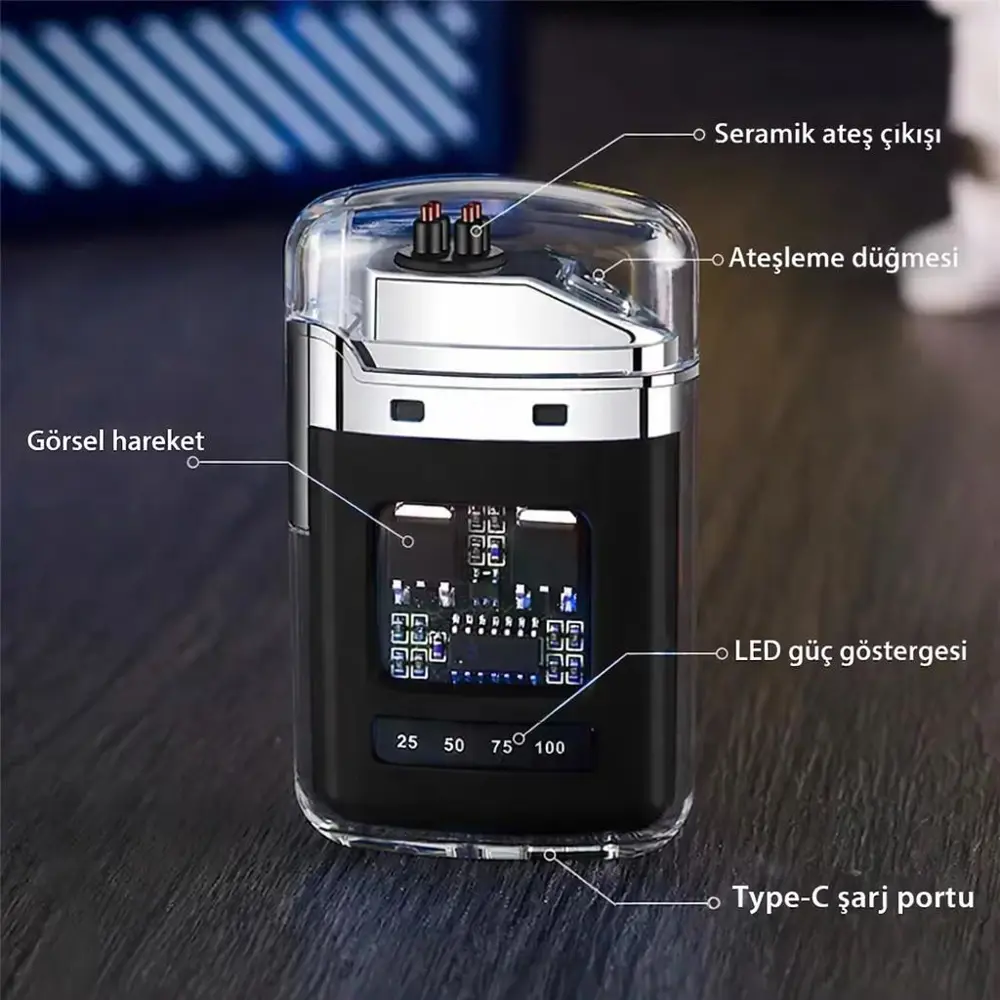 Şeffaf Çift Yaylı USB Şarjlı Elektronik Çakmak – Rüzgar Geçirmez, Şeffaf Çift Yaylı USB Şarjlı Elektronik Çakmak – Rüzgar Geçirmez,
