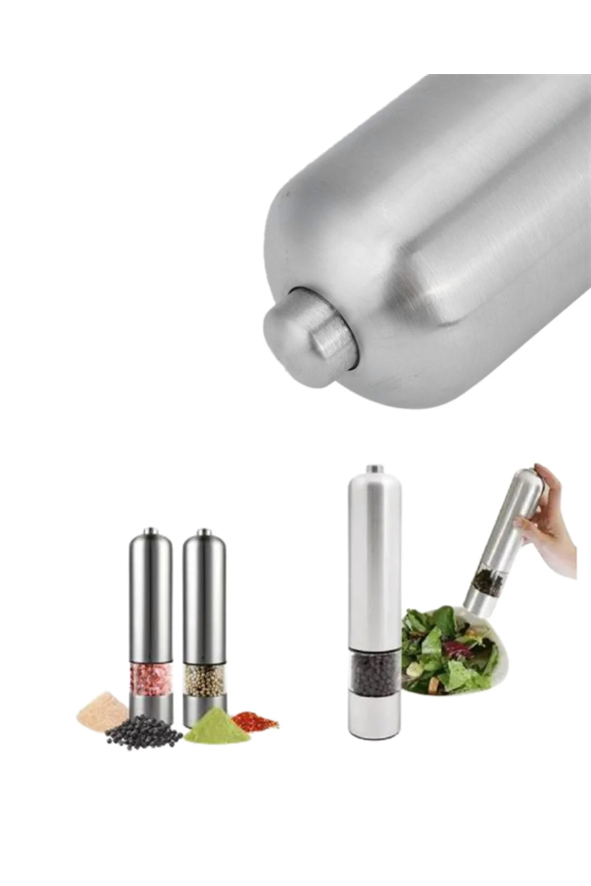 Şeffaf Hazneli Elektrikli Tuz Karabiber Öğütücü Pilli Taşınabilir