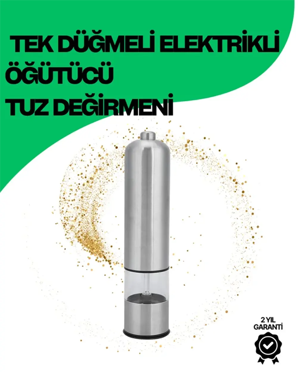 Şeffaf Hazneli Elektrikli Tuz Karabiber Öğütücü Pilli Taşınabilir