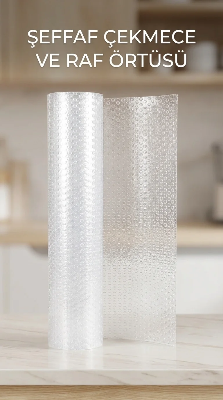 Şeffaf Kaydırmaz Dolap İçi PVC Çekmece Örtüsü 45x300 cm Koruyucu 