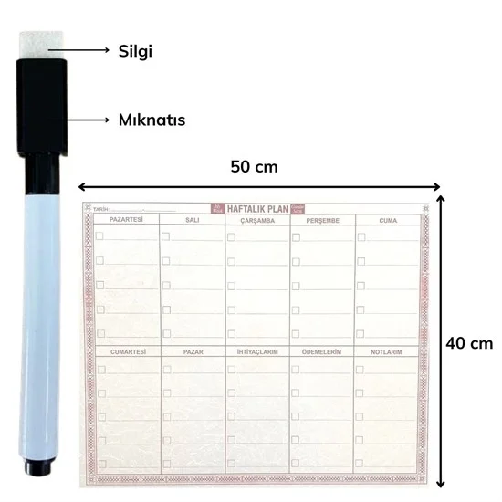 Şeffaf Kendiliğinden Yapışkanlı Kalemli Haftalık Planlayıcı 40cm-50cm Bx40 Fiyatı, Yorumları ve Özellikleri