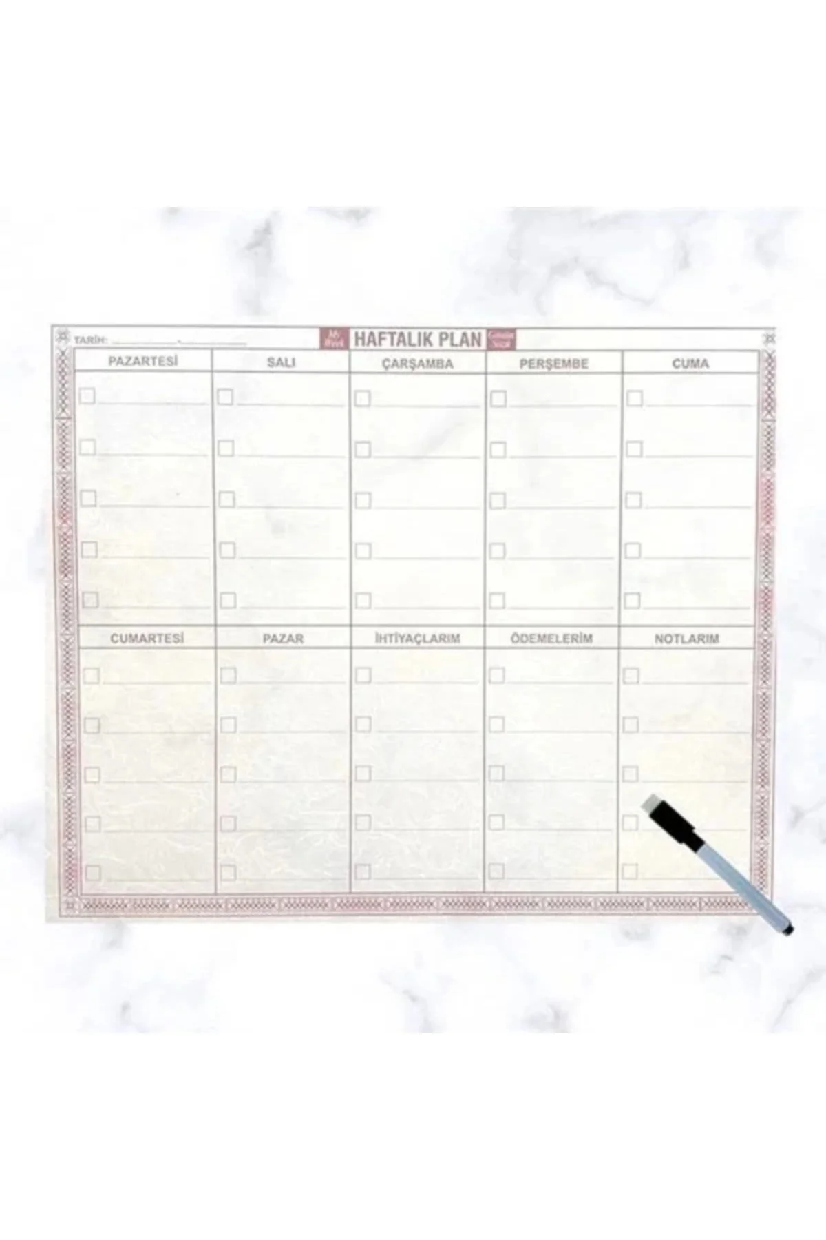 ® Şeffaf Kendiliğinden Yapışkanlı Kalemli Haftalık Planlayıcı 40cm 50cm