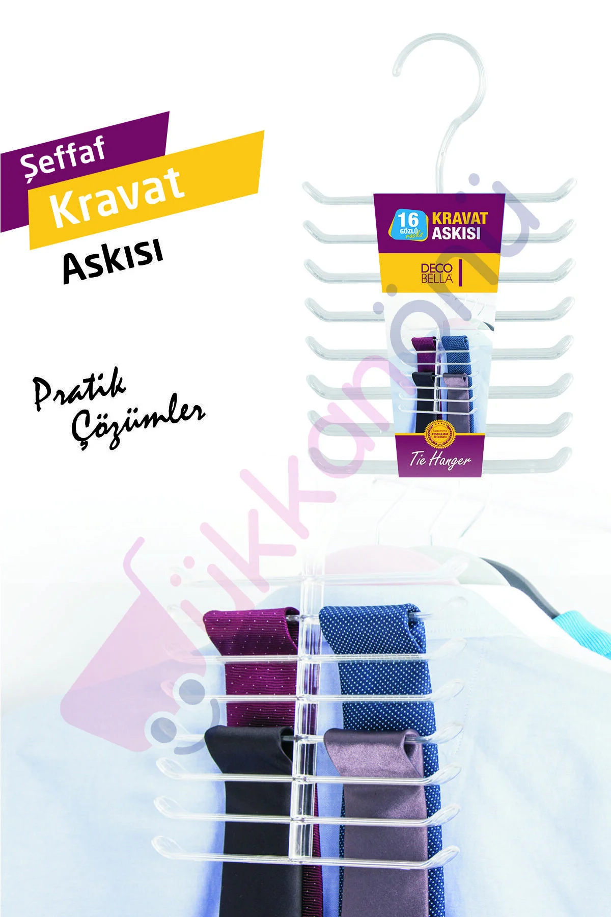 Şeffaf Kravat Askısı 16 Gözlü Kravat Düzenleyici