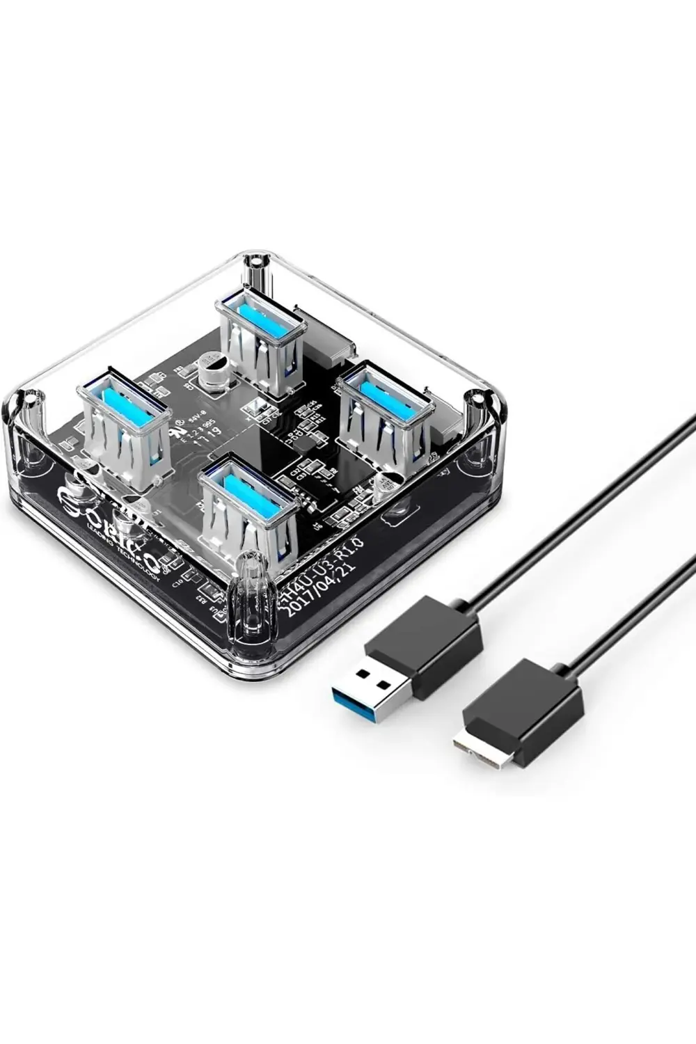 Şeffaf Led Işıklı 5Gbps 4 Portlu USB-A 3.0 Çoklayıcı 30 cm Kablol