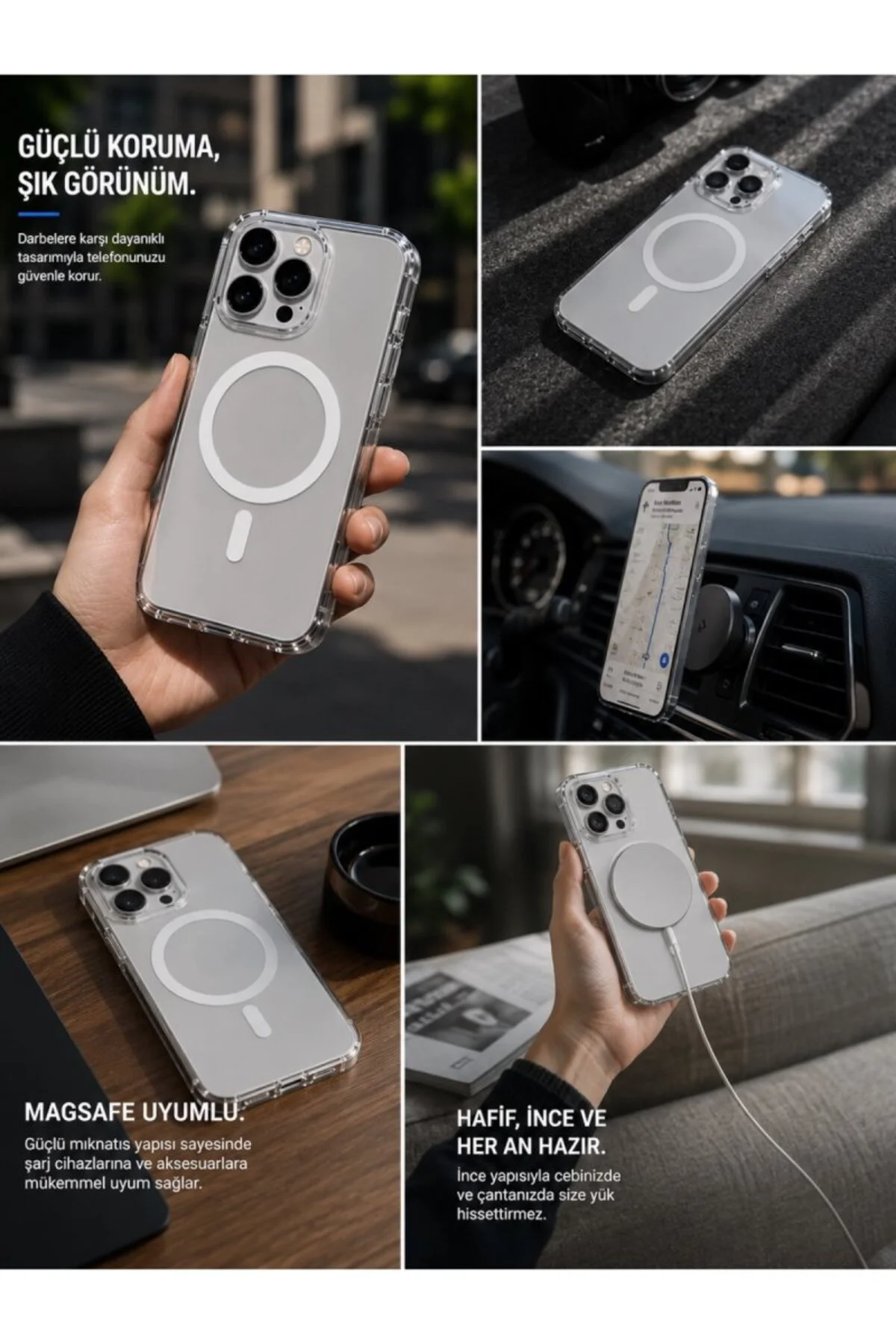 Şeffaf Mika Sararmaz Sert Magsafe Kılıf iPhone 14 Pro Max