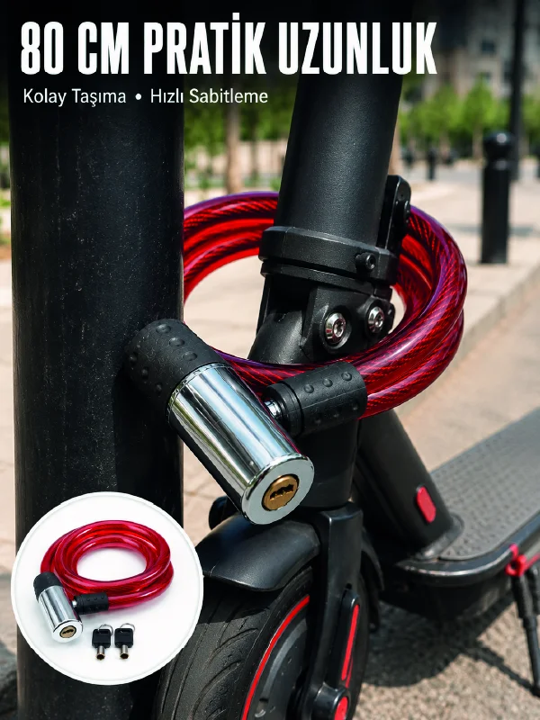 Şeffaf PVC Kaplamalı Anahtarlı Bisiklet Kilidi ile Güvenli Park Deneyimi