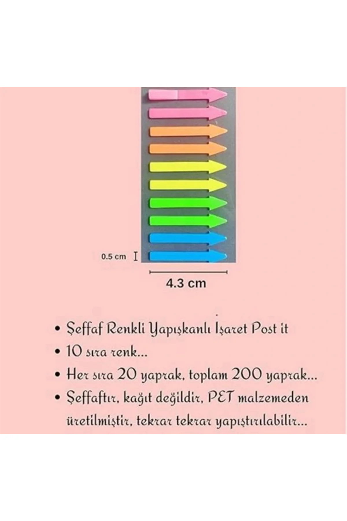 Şeffaf Renkli Yapışkanlı Not Kağıdı İşaret Şerit (İşaret 6)