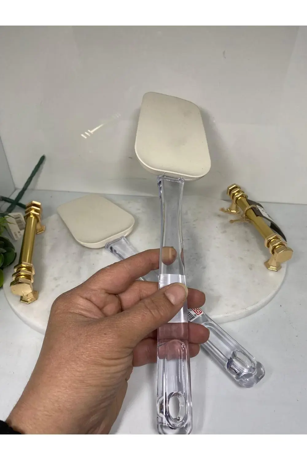 Şeffaf Saplı Silikon Spatula 2 Li Ekru