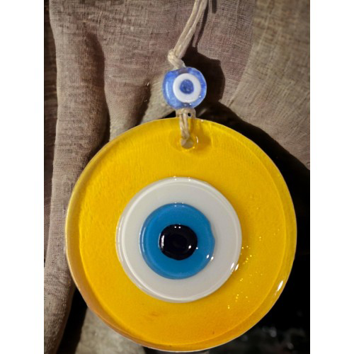 Şeffaf Sarı Nazar Boncuklu Duvar Süsü 10 Cm Cam Duvar Dekoru Şeffaf Sarı Nazar Boncuklu Duvar Süsü 10 Cm Cam Duvar Dekoru