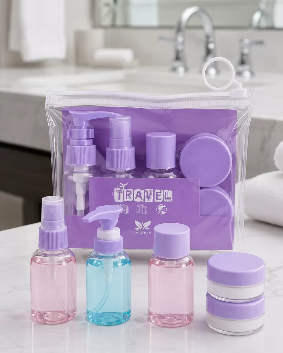 Şeffaf Seyahat Dolum Şişesi Seti 5 Parça Kozmetik Organizer ve Kozmetik Çantası