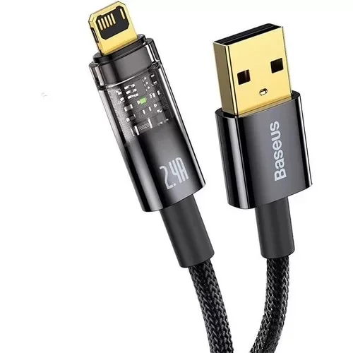 Şeffaf Uçlu iPhone 45w Usb Hızlı ve Dayanıklı Şarj ve Data Işıklı Örgü Kablo 1 Metre ( Lisinya )