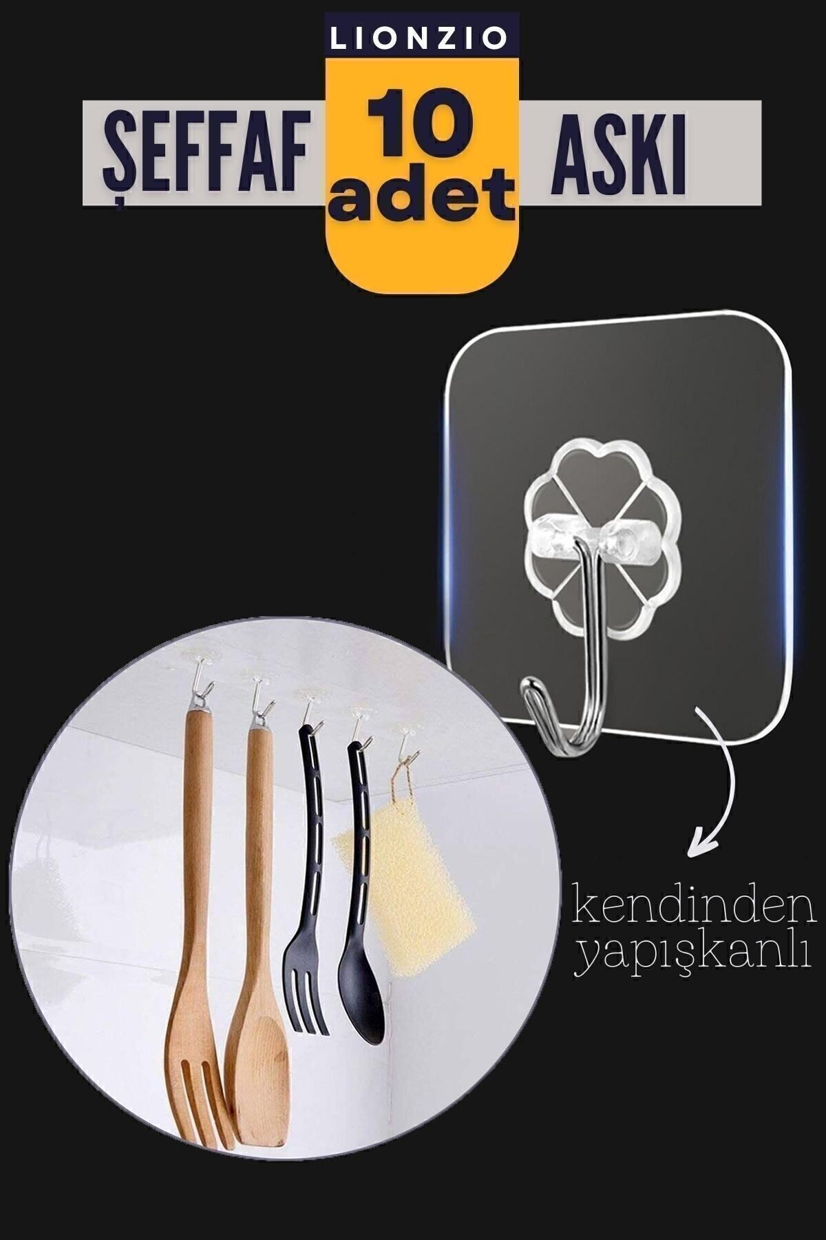 Transformacion Şeffaf Yapışkanlı Askı Lionzio Design 10 Adet