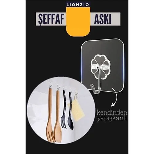 Şeffaf Yapışkanlı Askı, Mutfak Banyo Duvar Askısı, Çivisiz Pratik