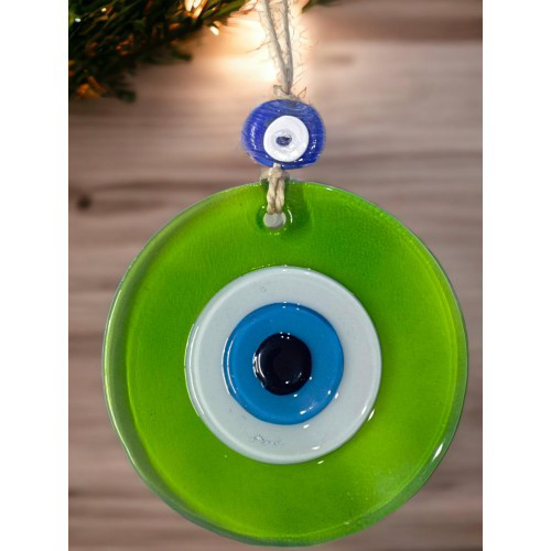 Just Cheap Store Şeffaf Yeşil Nazar Boncuklu Duvar Süsü 10 Cm Cam Duvar Dekoru