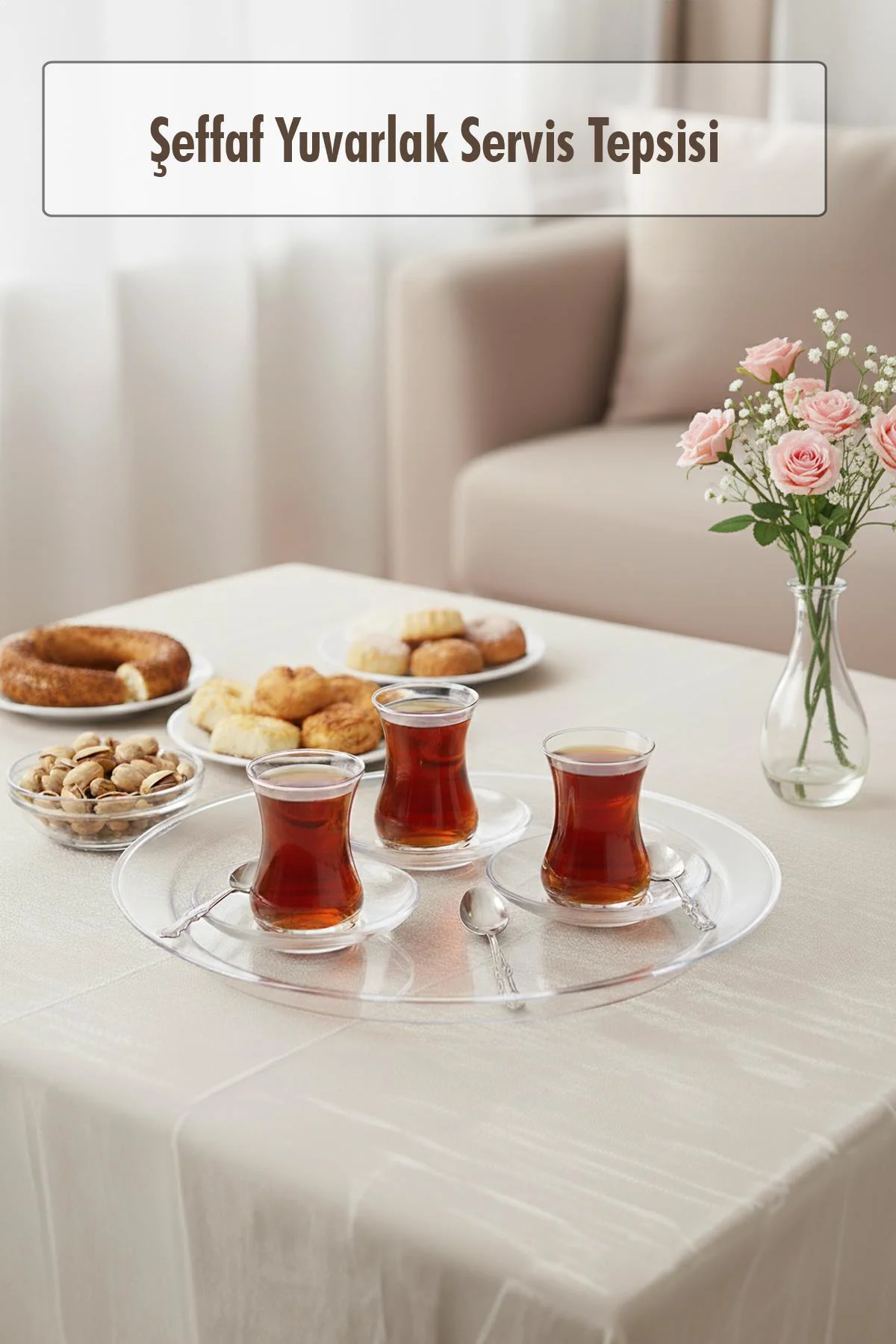 Şeffaf Yuvarlak Servis Tepsisi 33 cm - Kırılmaz Akrilik Sunum Tepsisi