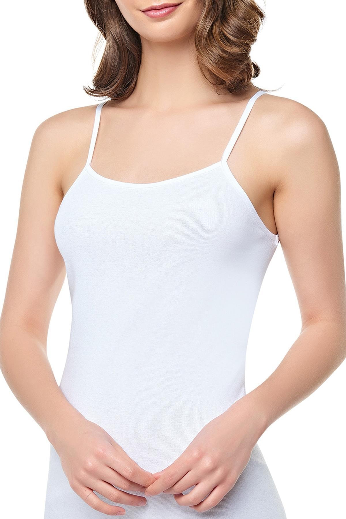 Seher kadın 6'lı Paket Beyaz Ribana Ip Askılı Atlet Yeni Sezon