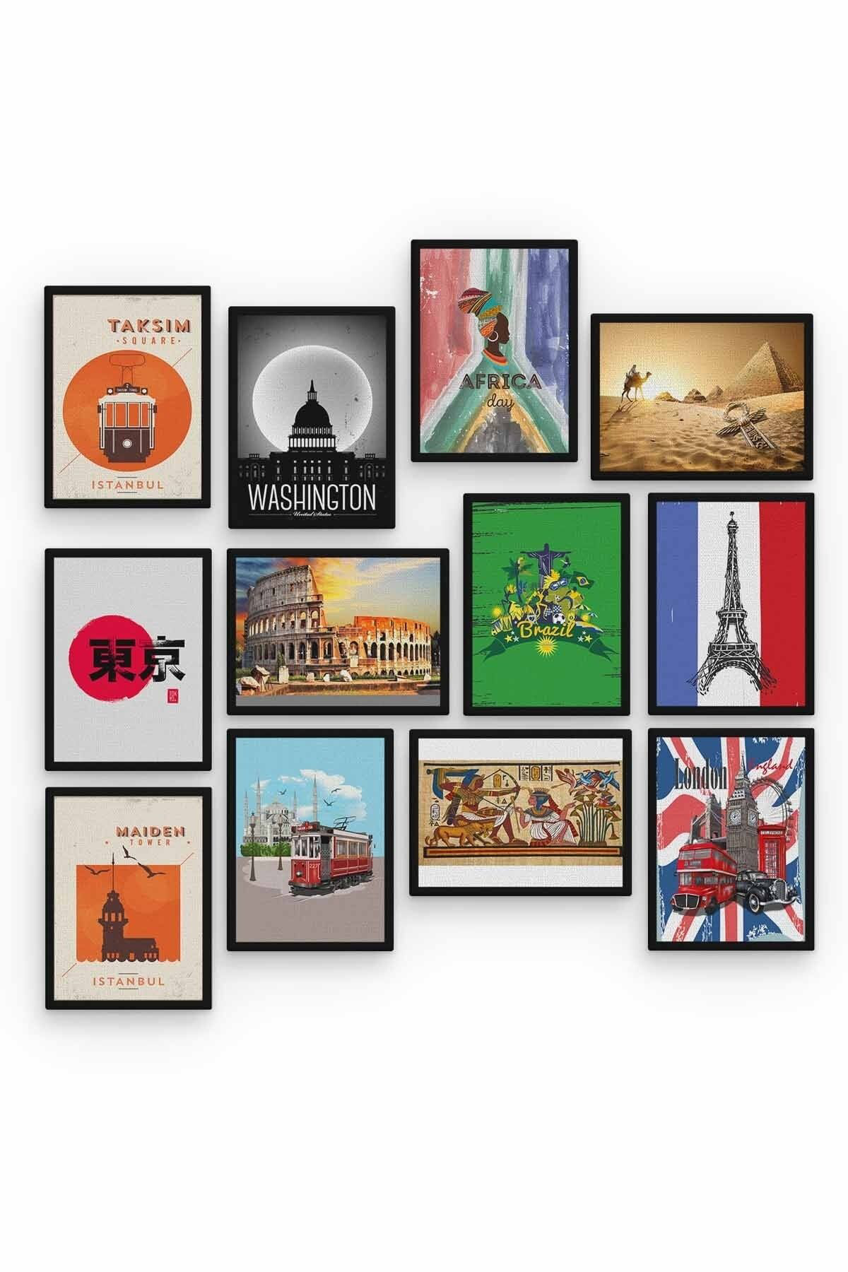 Şehirler 12 Parça Ahşap Mdf Tablo Tgtb660