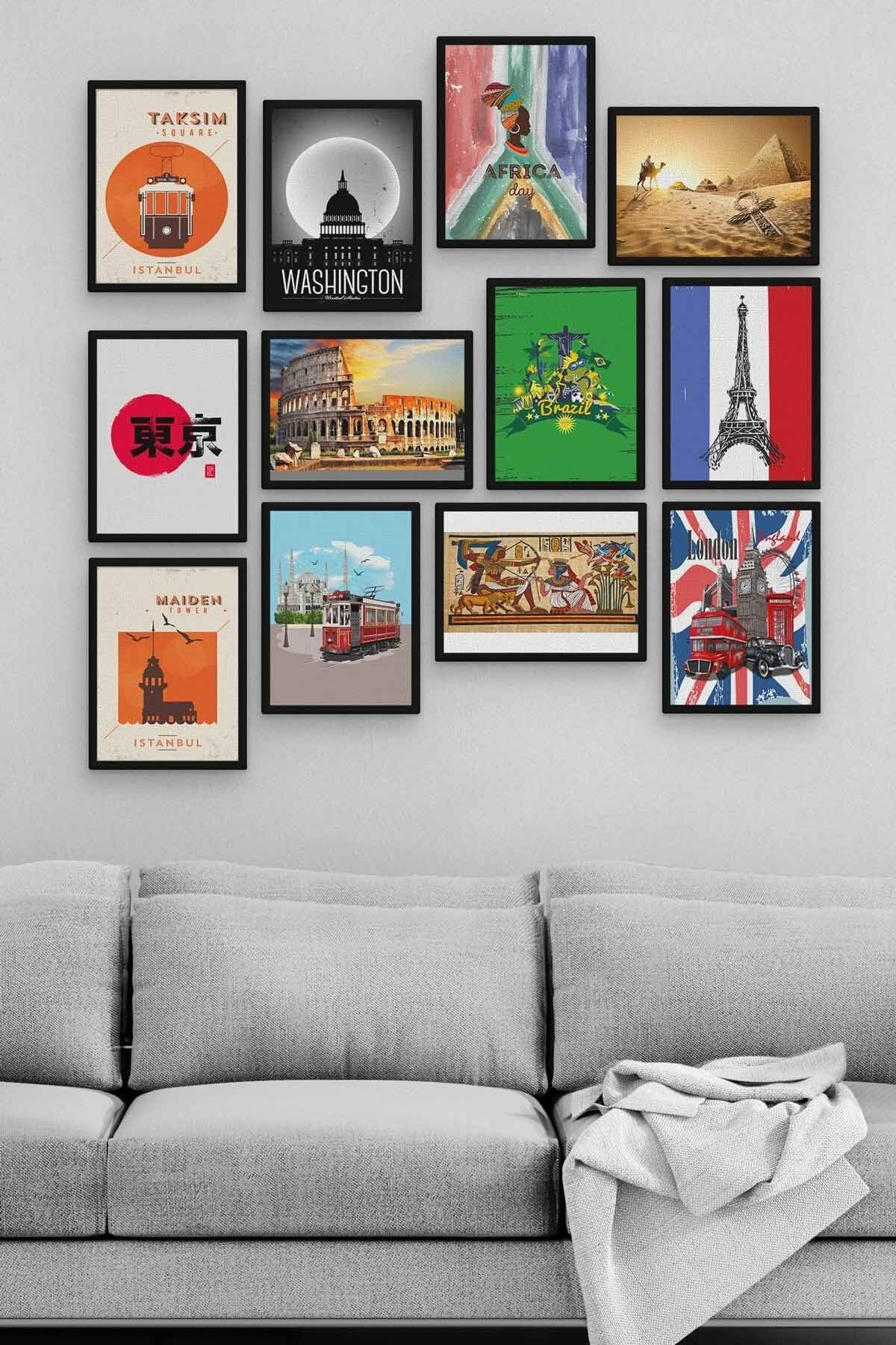 Şehirler 12 Parça Ahşap Mdf Tablo Tgtb660