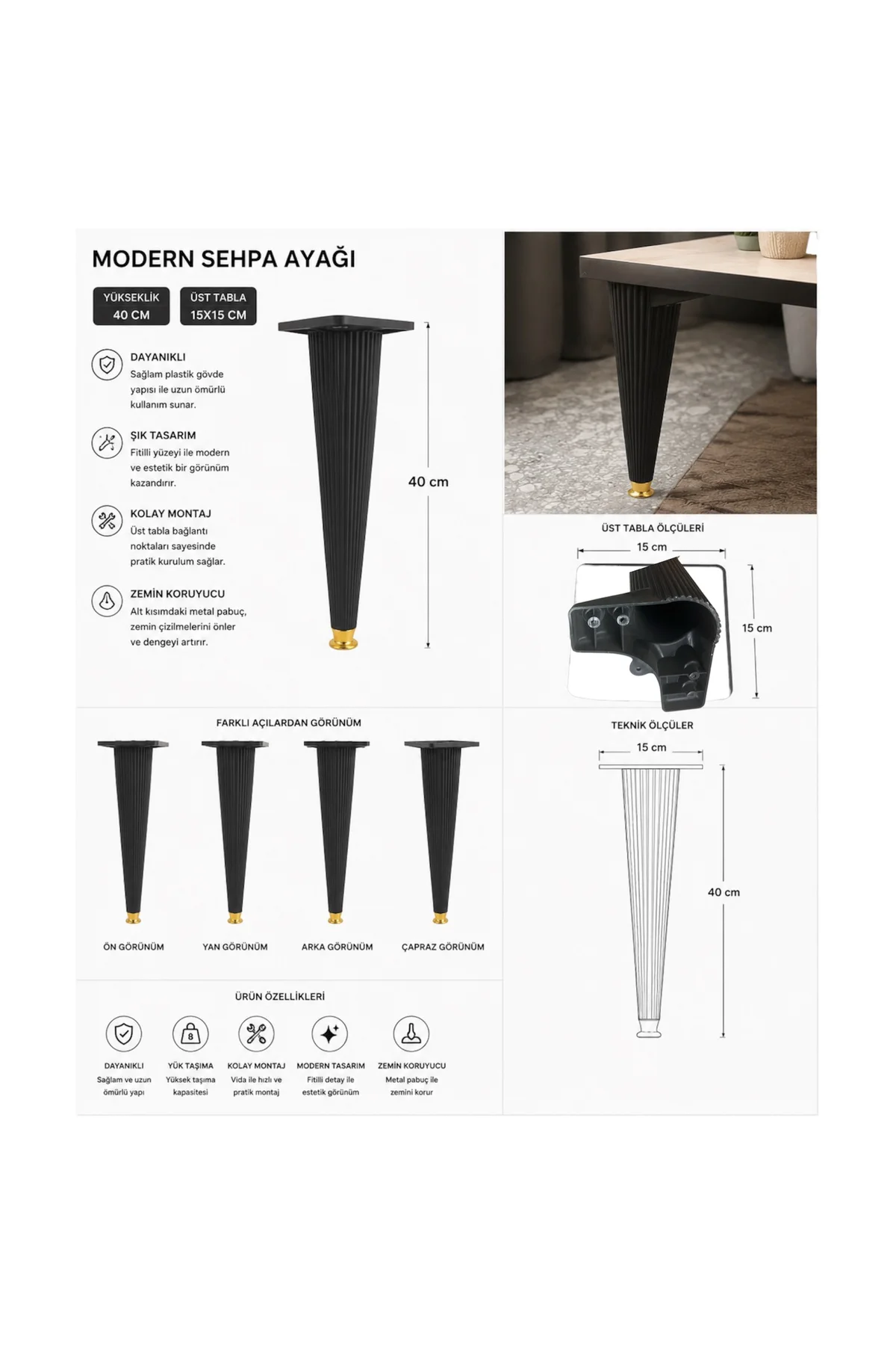 Sehpa Ayağı 40 cm ''4 Adet FİYATIDIR'' Siyah Sehpa Ayağı 40 cm ''4 Adet FİYATIDIR'' Siyah