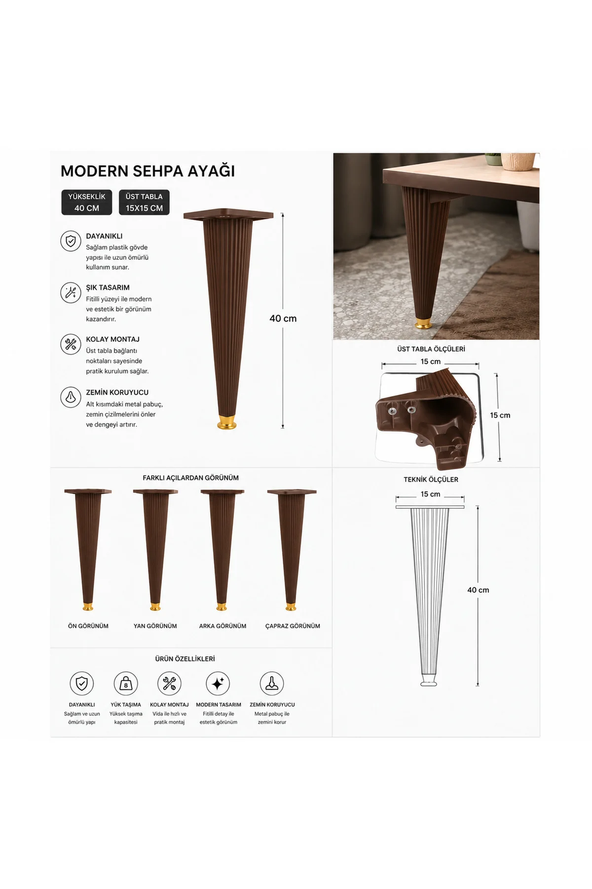Sehpa Ayağı Kahverengi 40 cm ''4 Adet FİYATIDIR'' Sehpa Ayağı Kahverengi 40 cm ''4 Adet FİYATIDIR''
