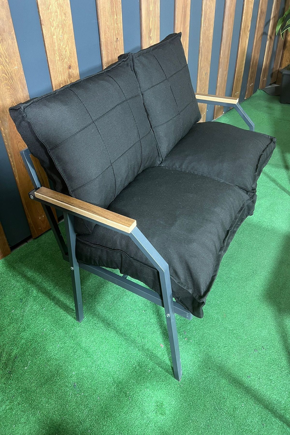 Sehpalı Gri Fermuarlı Bahçe Balkon Takımı, Cafe, Salon - Metal Ka