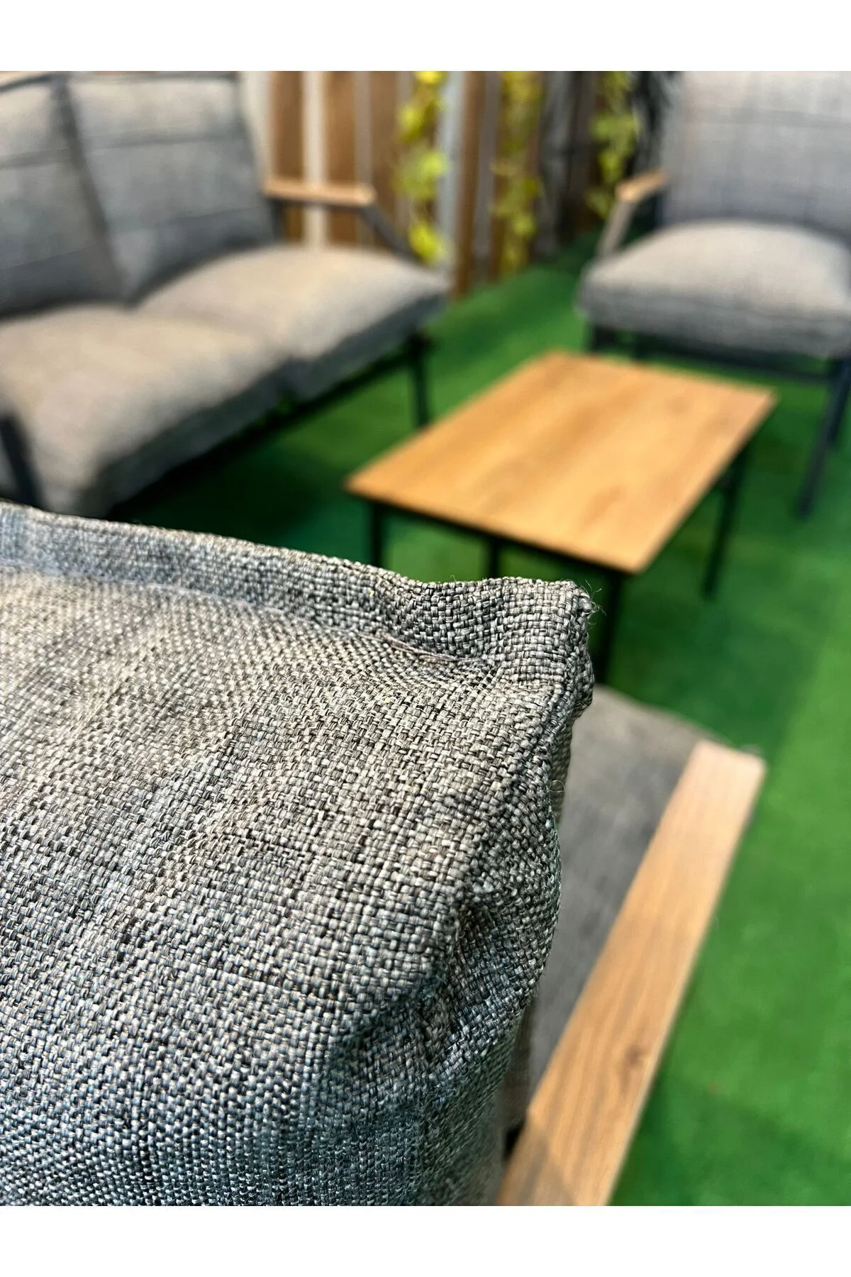 Sehpalı Gri Fermuarlı Bahçe Balkon Takımı, Cafe, Salon - Metal Kanepe Koltuk Takımı