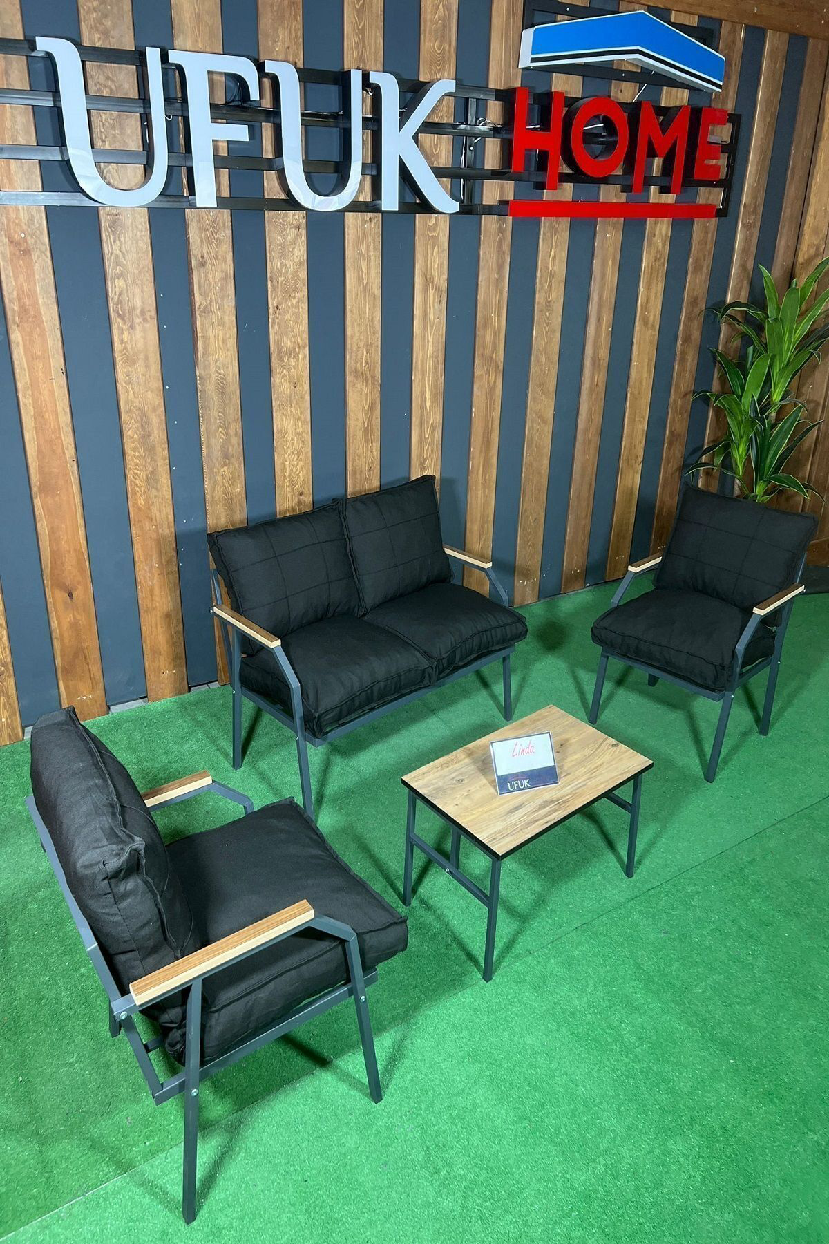 Sehpalı Gri Fermuarlı Bahçe Balkon Takımı, Cafe, Salon - Metal Ka