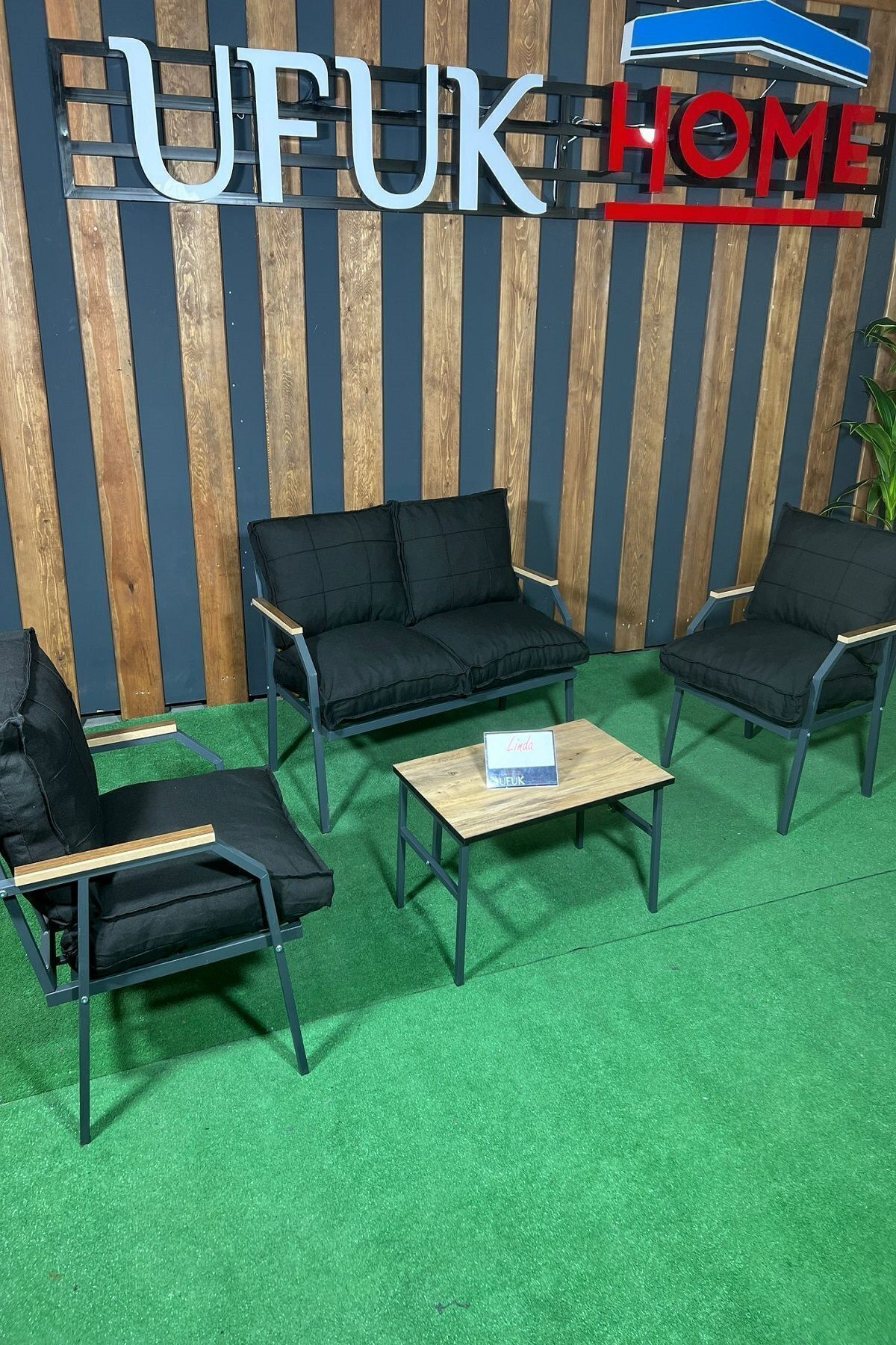 Sehpalı Gri Fermuarlı Bahçe Balkon Takımı, Cafe, Salon - Metal Ka