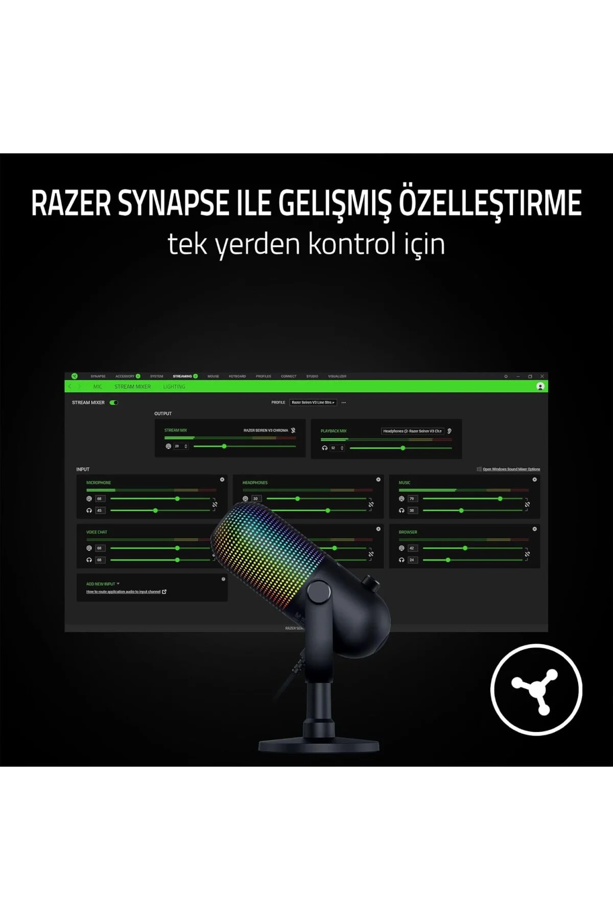 Seiren V3 Chroma - Dokunarak Sessize Alma Özellikli RGB USB Mikro